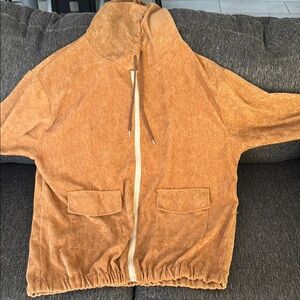 Mens Zaful tan zip up corduroy hoodie hoody jacket XXL